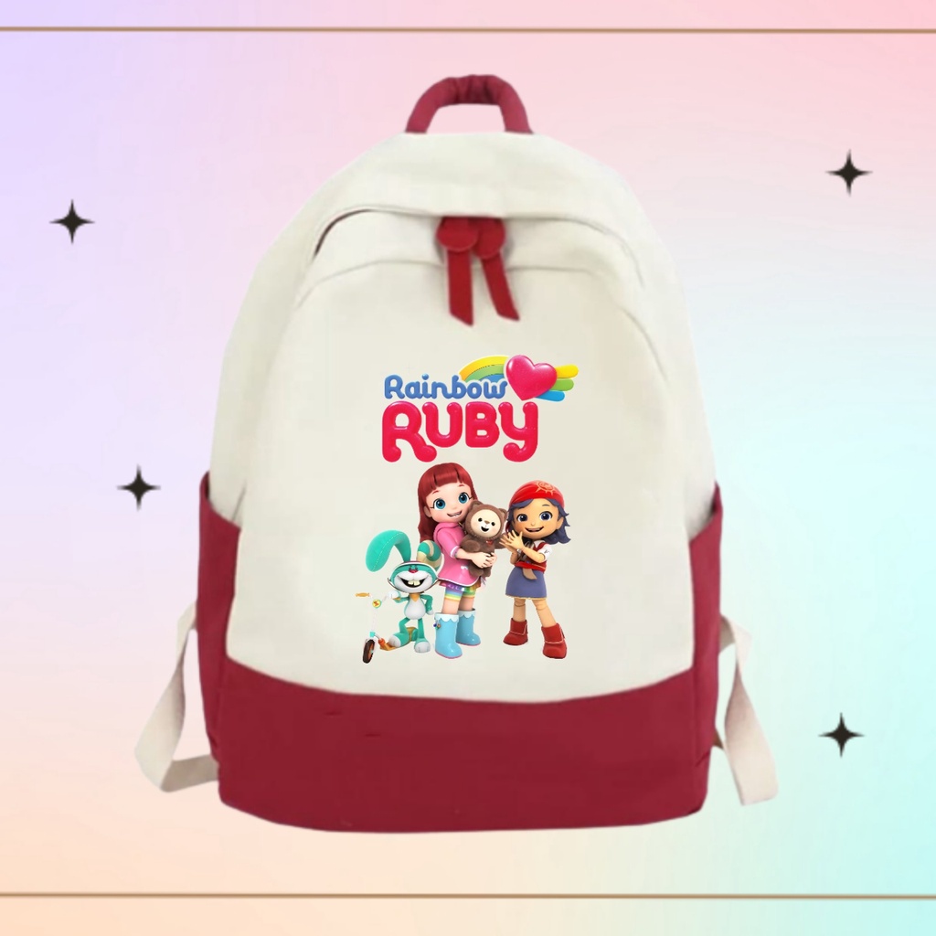 TAS ANAK SEKOLAH RANSEL ANAK SD MOTIF RAINBOW RUBY (Free Nama)