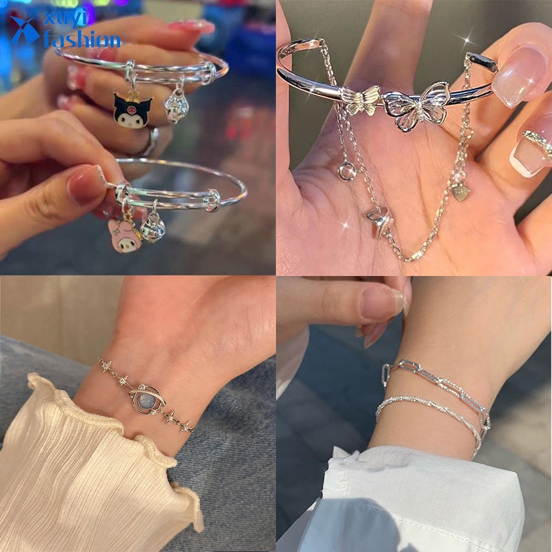 Gelang Manik-Manik Mutiara Kristal Opal Bentuk Hati Warna Silver Untuk Wanita