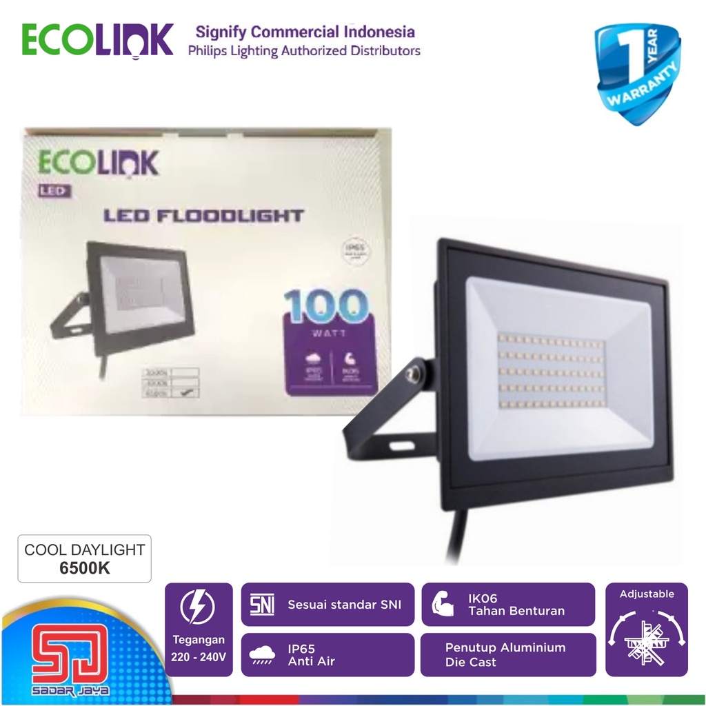 ECOLINK FL007 Lampu Tembak 100W Sorot LED 100Watt Penerangan Jalan / Baleho 100 Watt - 6500K Putih