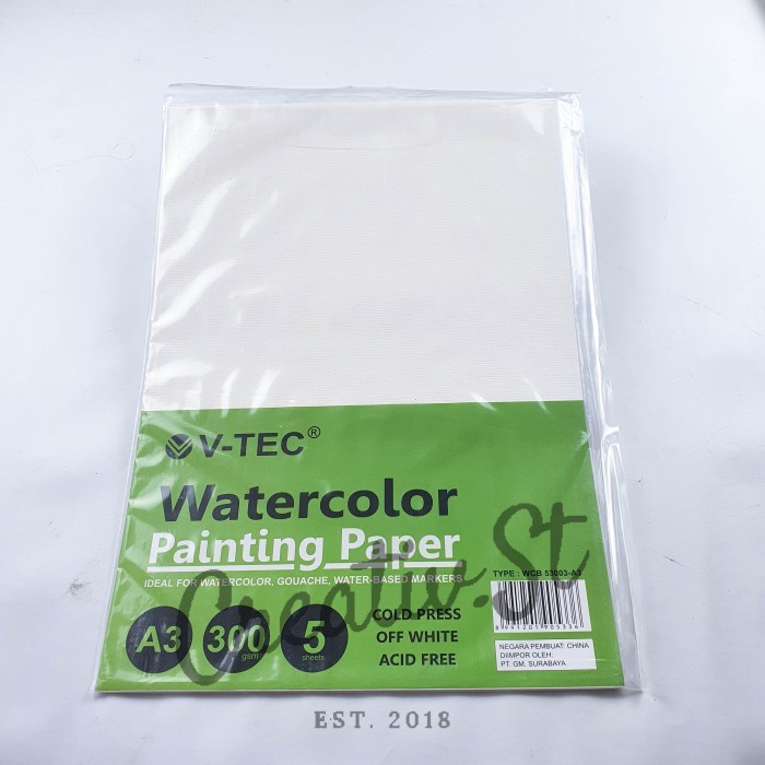 

Buku Gambar V-Tec A3 Water Color Paper Sheets 300 Gsm Cold Press Watercolor