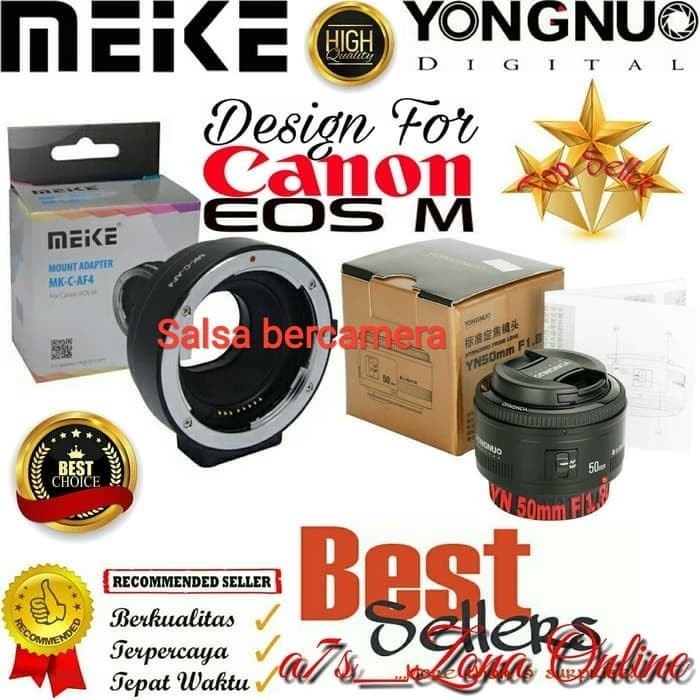 Adapter Meike For Canon EOS-M Paket Lensa Fix 50mm Yongnuo F1.8