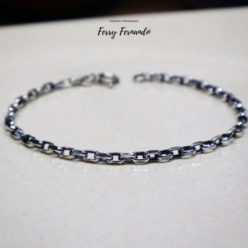 Gelang Pria Rantai Artistik Perak Asli 925 Gt.16