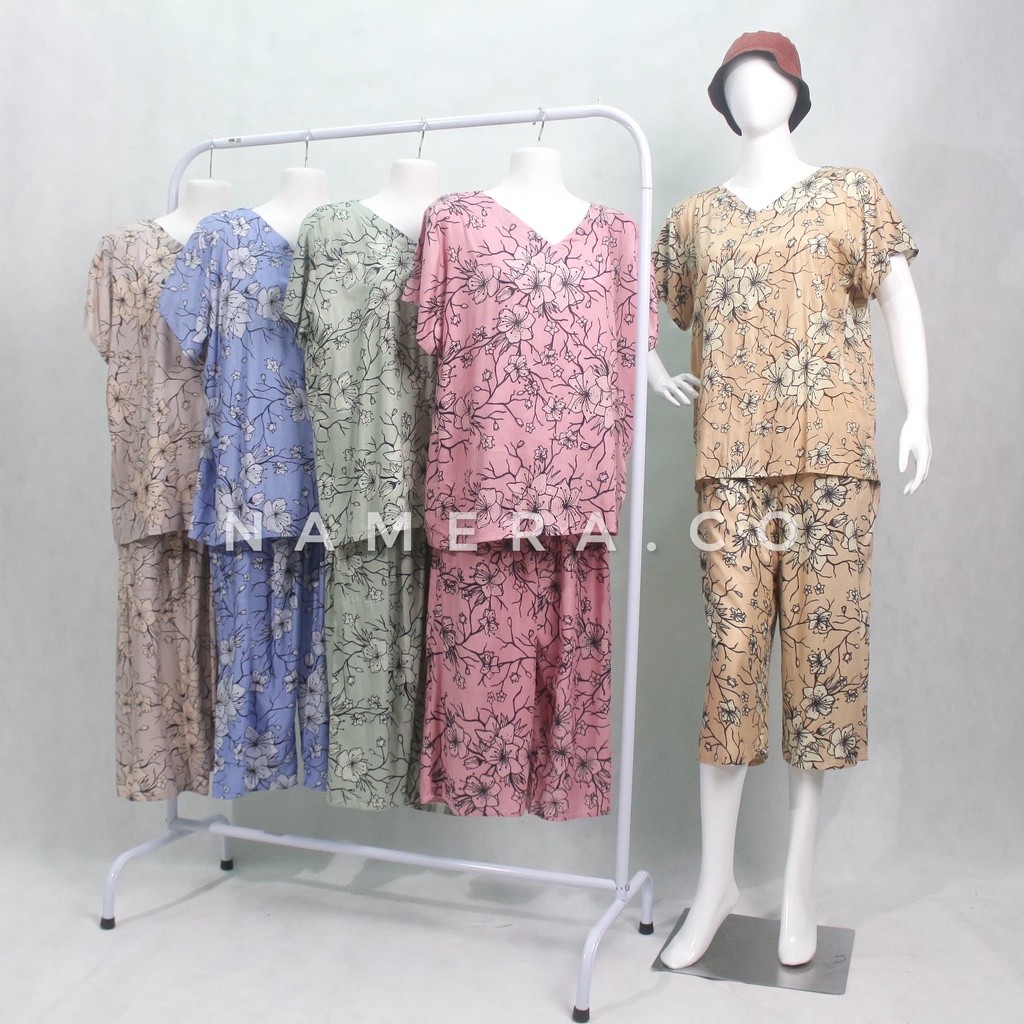 One Set Wanita | Piyama Vneck Celana 7/8 | Setelan Baju Wanita | Baju Tidur Wanita