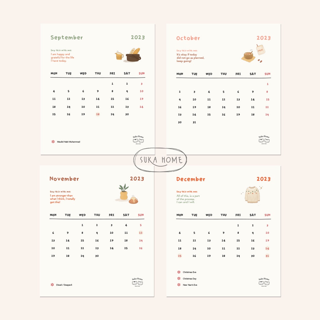 Kalender 2023 Estetik | Kalender Meja Lucu | Kalender Woodstand | Calendar Aesthetic | Journaling Calendar Korean Style | Stand Calendar by Suka Home