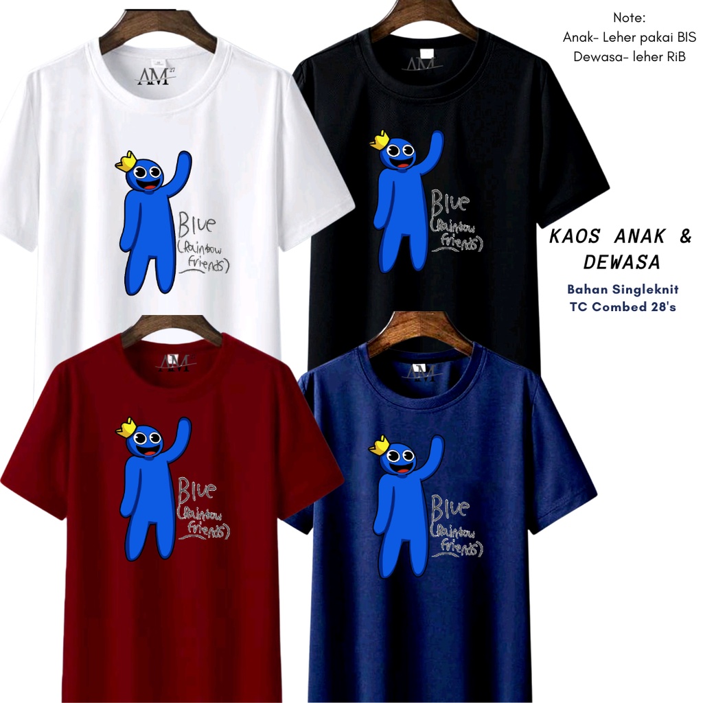 Kaos Anak Cowok 3-12 tahun - Remaja - Dewasa Jumbo RAINBOW FRIENDS BLUE 12 WARNA