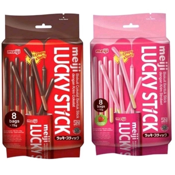 

Meiji Lucky Stick 120 grBiskuit bentuk stick dengan krim coklat/strawberry