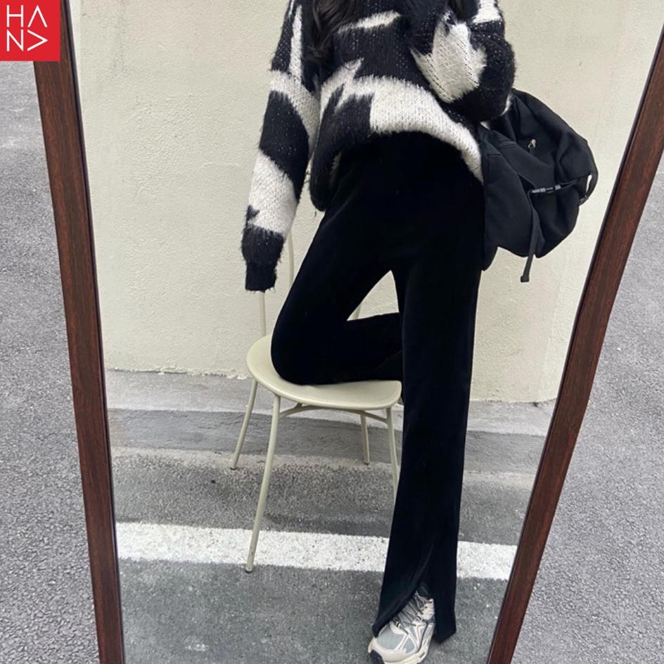 ➾❃❇ HanaFashion - Meredith Velvet Slit Pants Celana Panjang Bludru Velvet Wanita Murah- LP089 Stok B