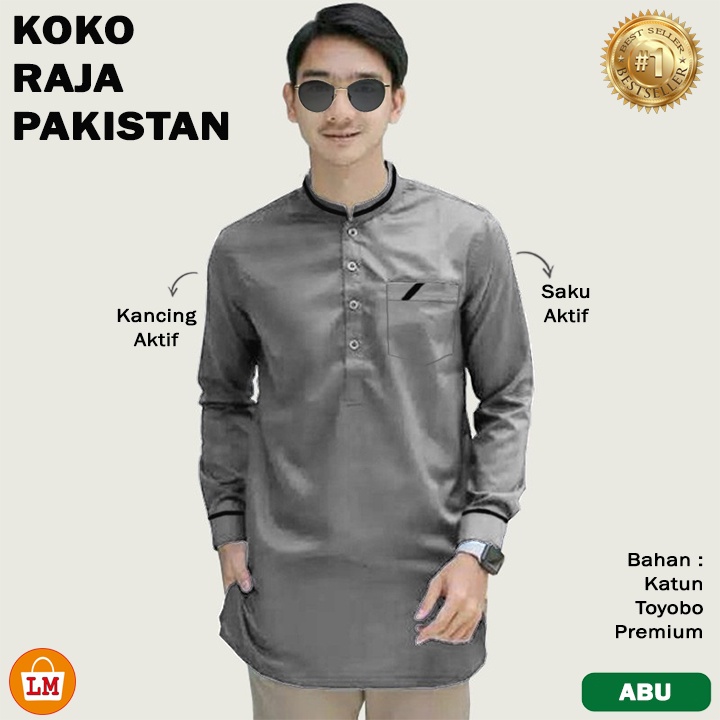 Baju Pria Muslim KOKO RAJA PAKISTAN Lengan Panjang Bahan Katun Size JUMBO Size M - 3XL LMS 15351