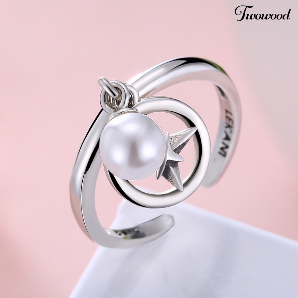 Cincin 925 Silver Model Bintang Aksen Mutiara Imitasi Untuk Wanita