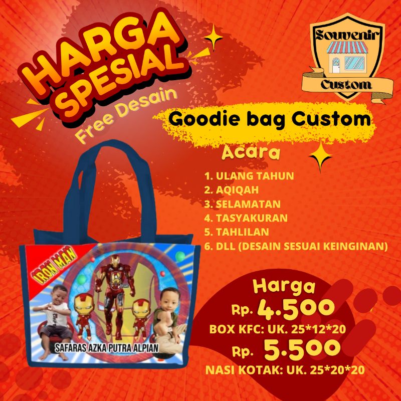 

Tas Goodie bag Custom Nama Foto Tulisan Termurah Untuk Aqiqah Ulang Tahun Motif kartun