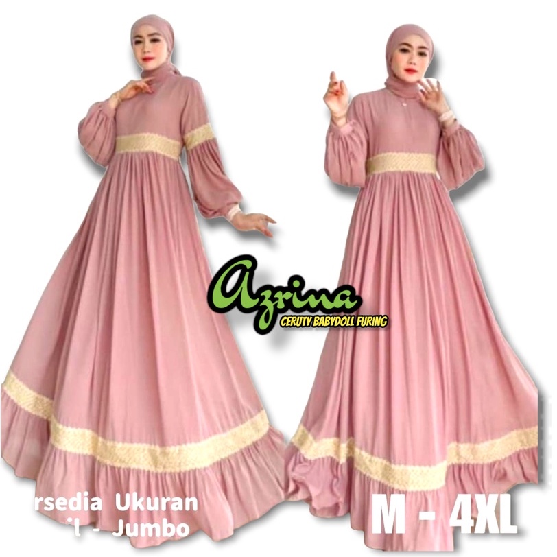 Baju Gamis Azrina Warna Biru Navy Dress Ceruty Jumbo Ukuran M-4XL Gamis Lebaran Model Terbaru 2022 K