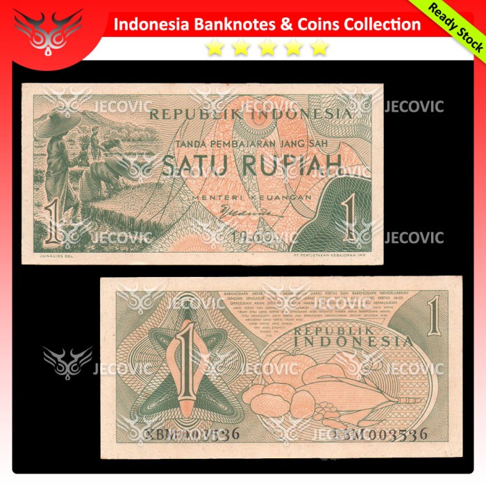 INDONESIA 1 Rupiah 1960 Seri X / Pengganti , AUNC , Uang Kuno