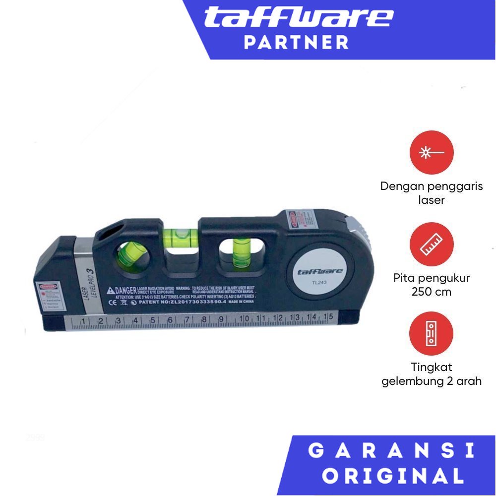 

LEVELPRO3 Penggaris Laser Horizontal Vertical 250CM + Waterpass - TL243 - Black Taffware