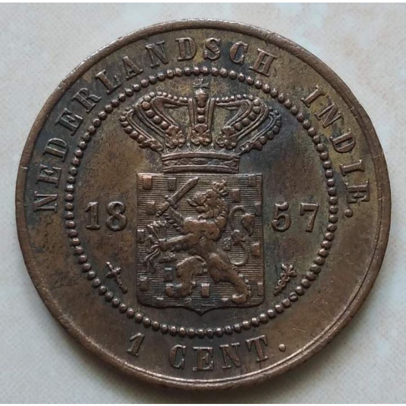 Kòin Benggol 1 Cent Nederland Indie 1857 Detail Sangat Bagus