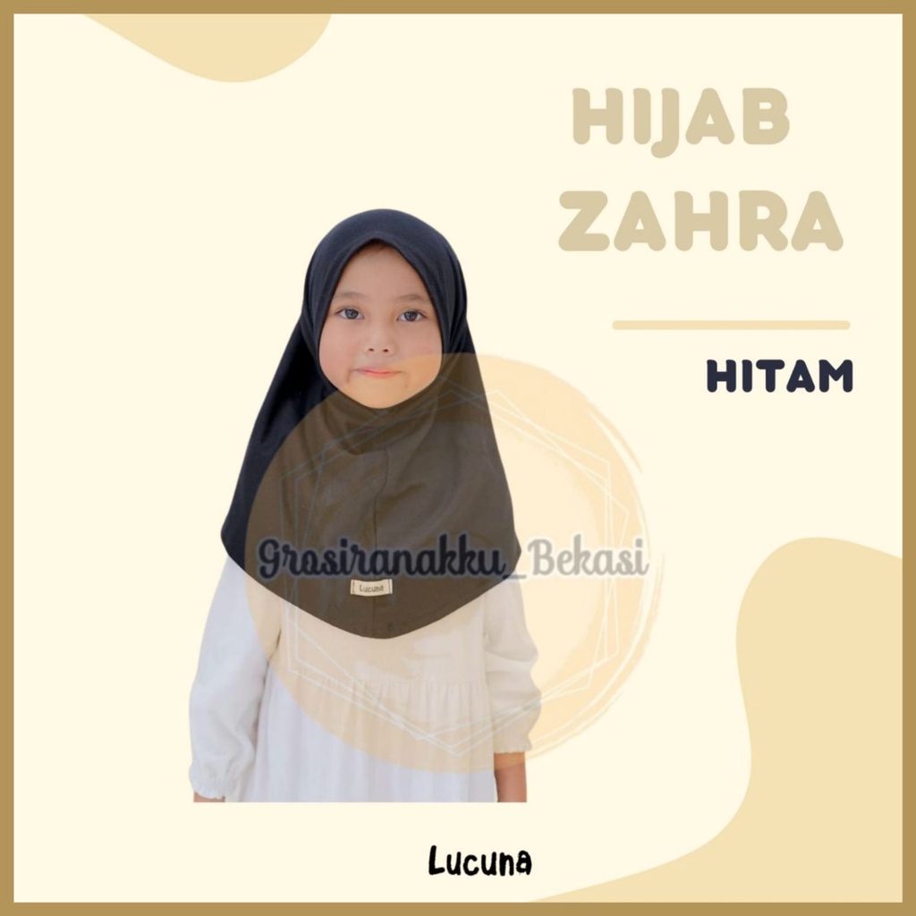 Hijab Anak Instan Zahra Junior Lucuna  Warna Hitam Size 2-10 TH