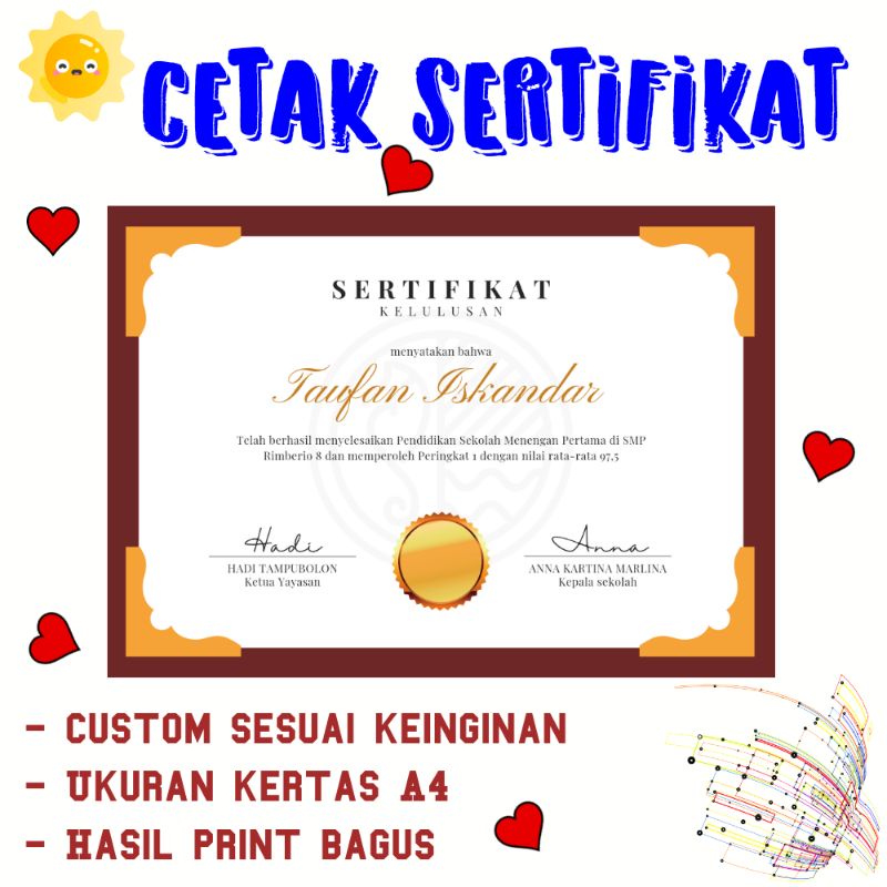 

Promo Cetak Sertifikat Murah untuk Seminar, Perlombaan dan Prestasi