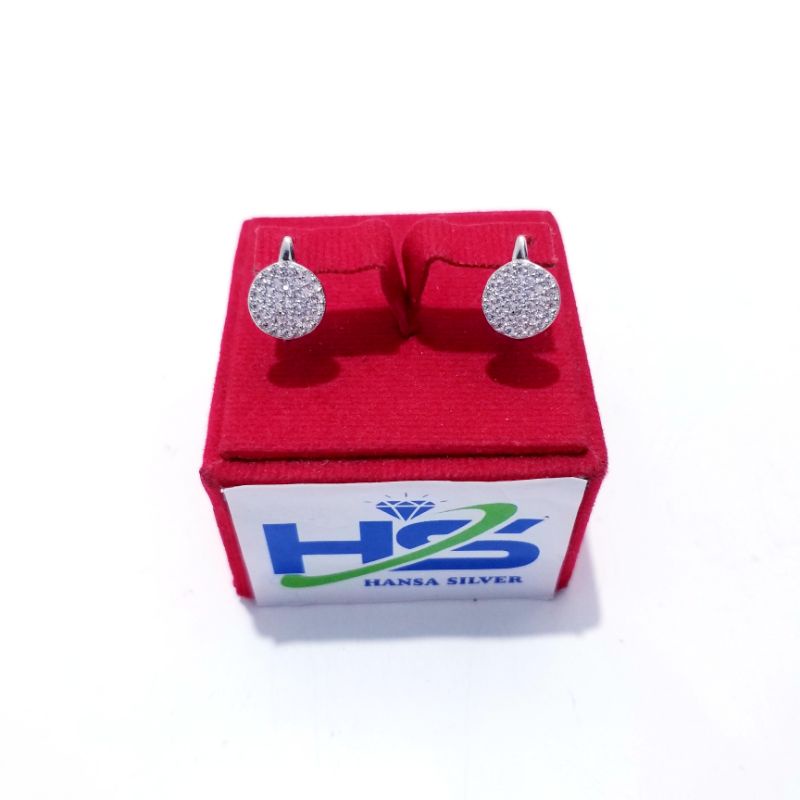 Anting Perak Asli Silver 925 Lapis Emas Putih Model Jepit Bulat - Anting Wanita Anti Karat