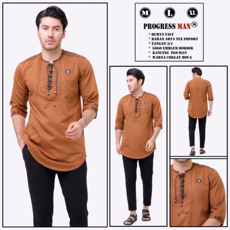Baju Koko Muslim Pria Koko Qurta Tali Koko Terbaru Original Progress Man
