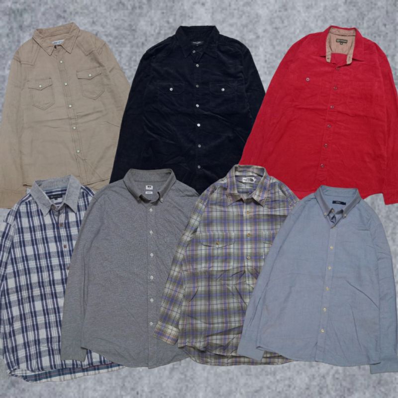 Kemeja Corduroy, Flanel uniqlo tnf second (Baca Deskripsi)