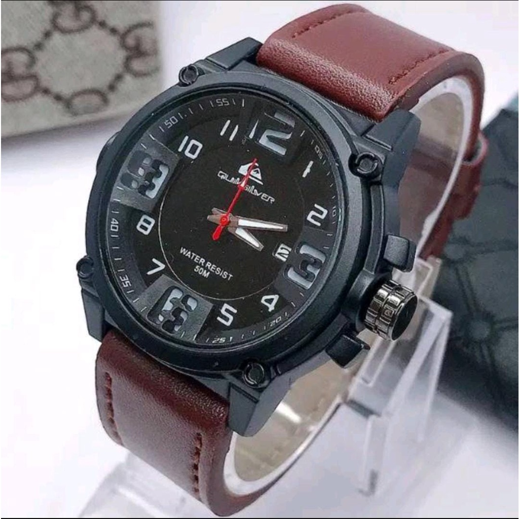 COD✅ Jam Tangan Pria Quiksilver Tanggal Ocean Strap Kulit Jam Tangan Sporty Quicksilver Tanggal Aktif Tali Kulit Jam Tangan Fashion Casual Cowok