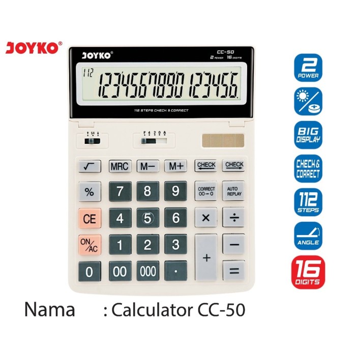 

Calculate Joyko Cc-50 Calculator 16 Digit Angka / Kalkulator / 16 Digits Jumbo