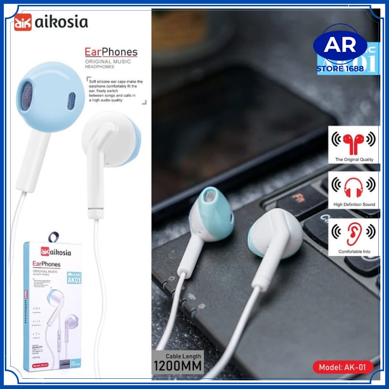 HEADSET HF AIKOSIA MODEL AK01 SUARA JERNIH DAN BASS HANDSFREE / EARPHONE/HENDSET-AR STORE1688