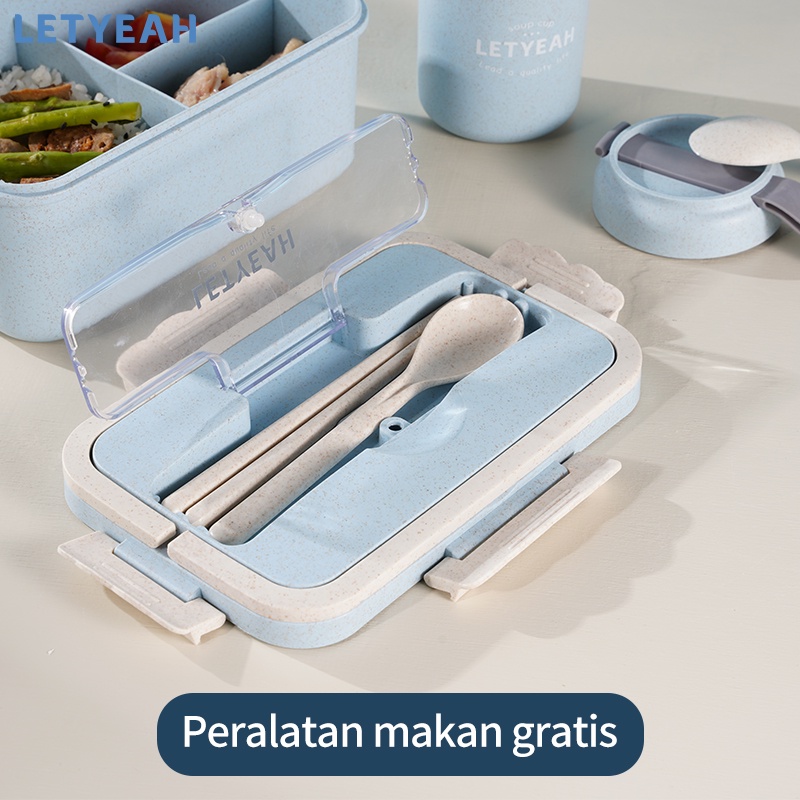 letyeah lunch box set kotak makan portabel  / kotak bekal makan wheat straw gandum 1500ml