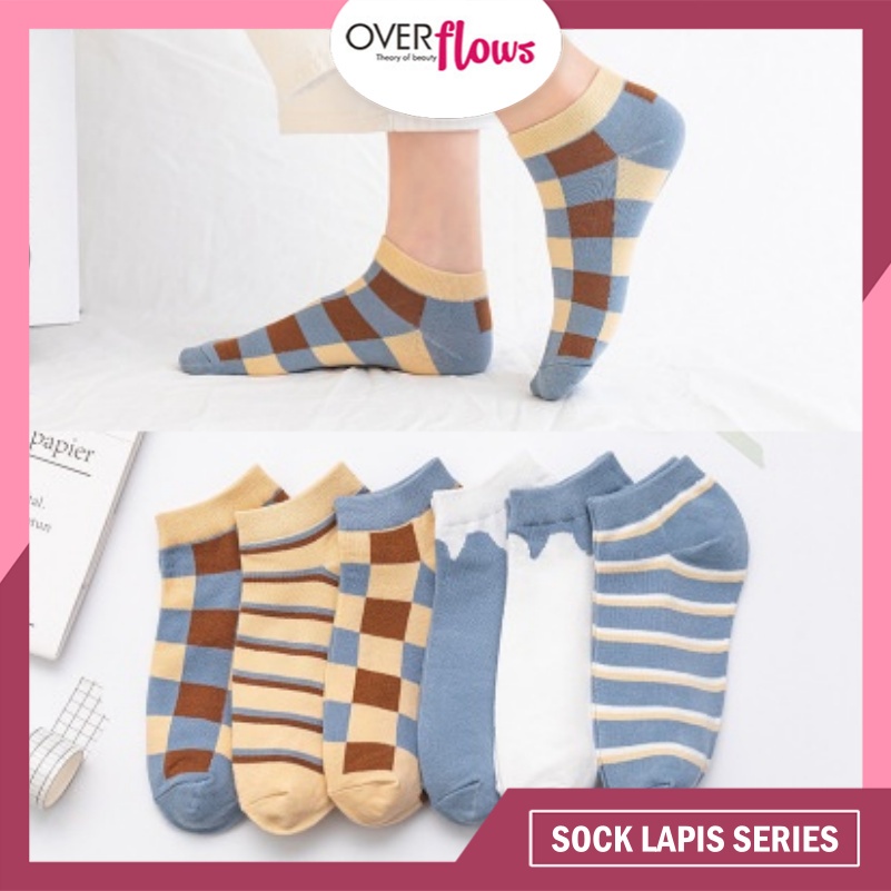 OVERFLOWS.ID KAOS KAKI ANKLE SOCK KAOS KAKI WANITA COWOK CEWEK PENDEK SEMATA KAKI MOTIF KOTAK GARIS