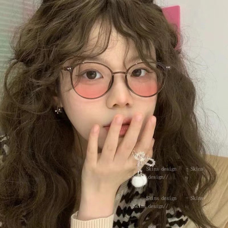 Papaozhu Trendy Selebriti Cyber Bingkai Bulat Kecantikan Blush Eyeglasses Untuk Wanita Perempuan Chic Makeup Eyewear Outdoor Fashion Glasses Ornaments
