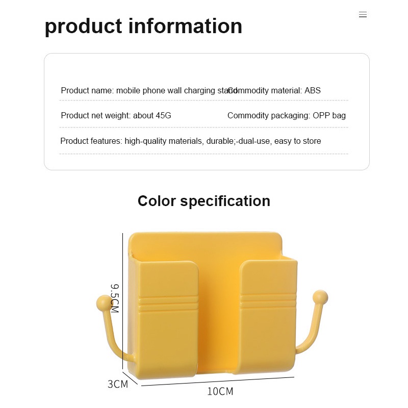 ღ Dinding Telepon Plug Pemegang dengan Kait Penyimpanan Tidak Meninju Kotak Penyimpanan Remote Control Penyimpanan Case Charger Hook Kabel pengisian Dock Stand Rumah Penyimpanan Wadah