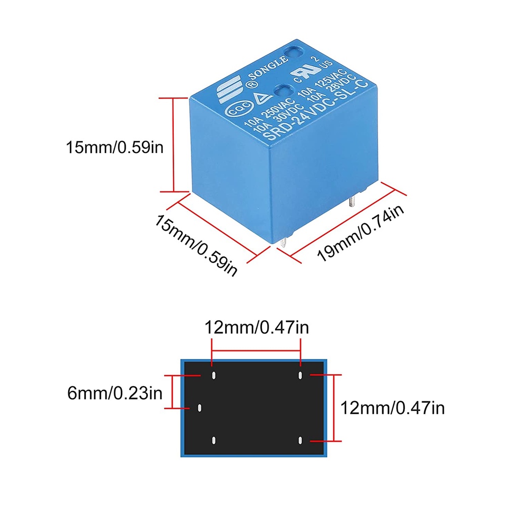 SRD-24VDC-SL-C Relay Switch 24V DC 5 Pin 5p PCB 10A 250V AC Songle