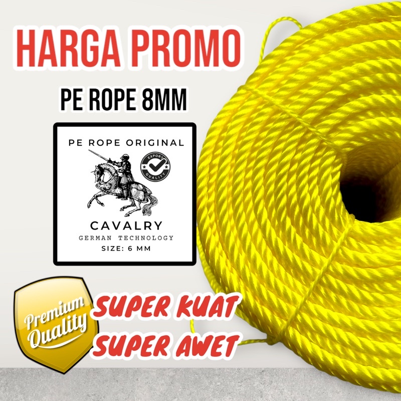 Tali Tambang Plastik (PE ROPE) 6mm warna kuning merk cavalry murah awet kuat