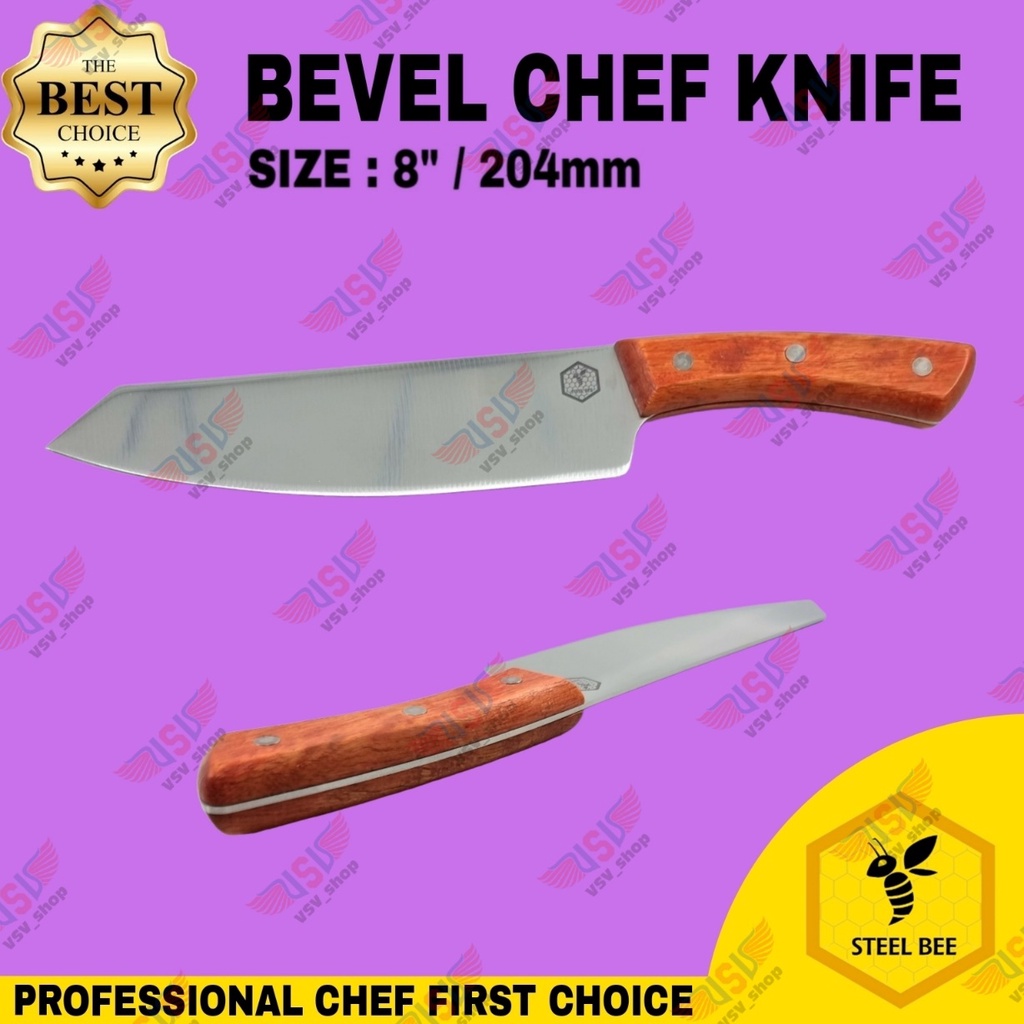 Steel Bee Pisau Dapur Gagang Kayu Premium Chef Knife 8&quot; Tahan Karat