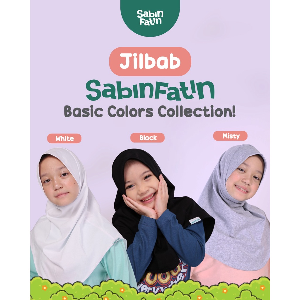 Jilbab Anak SabinFatin (Keluaran baru Afrakids) FJ001-White, FJ002-Black, FJ003-Misty