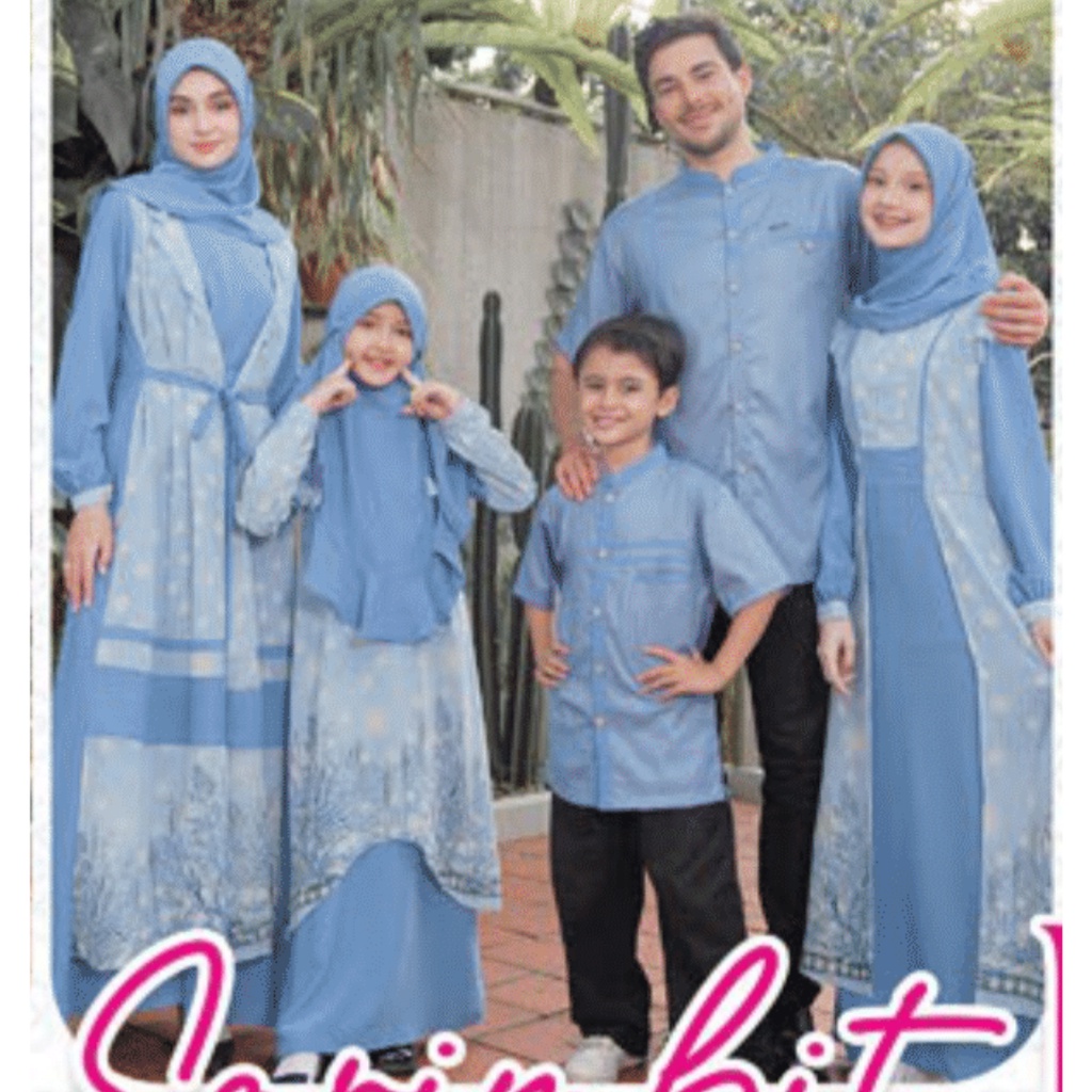 Baju Couple Pasangan Ilalang Blue Sarimbit Rauna Terbaru 2023 Seragam Keluarga Lebaran Kekinian Modern