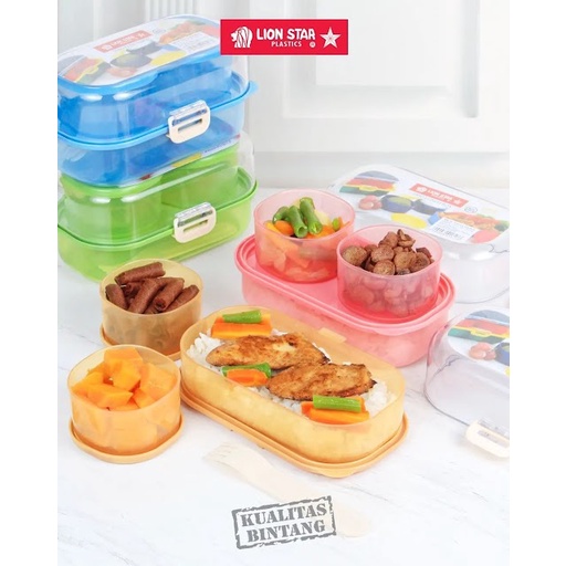 Kotak Bekal 3Sekat Tempat Makan Anak Lion Star Trio Lunch Box SB-19 Tempat Bekal 3Set Murah/ Box Mak