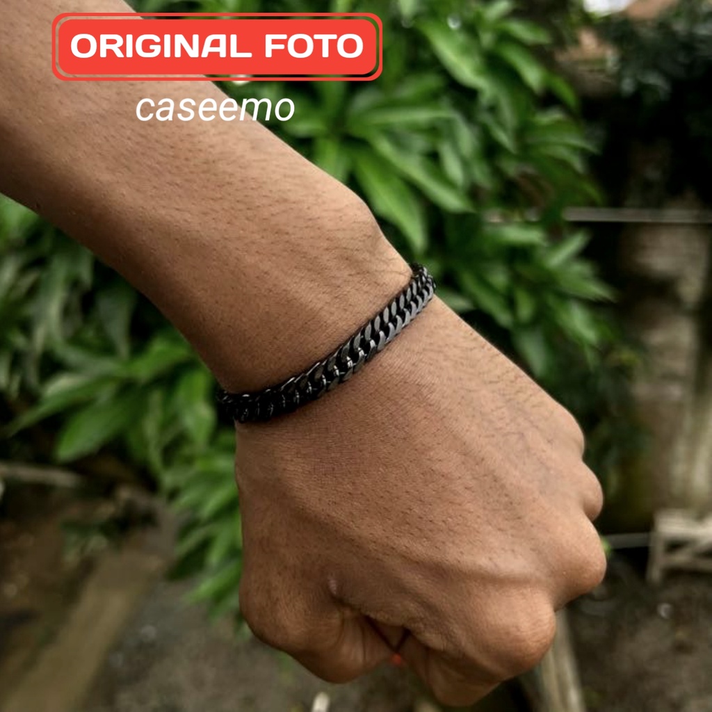 Gelang Pria Black Hitam Gelang Rantai Titanium ORIGINAL
