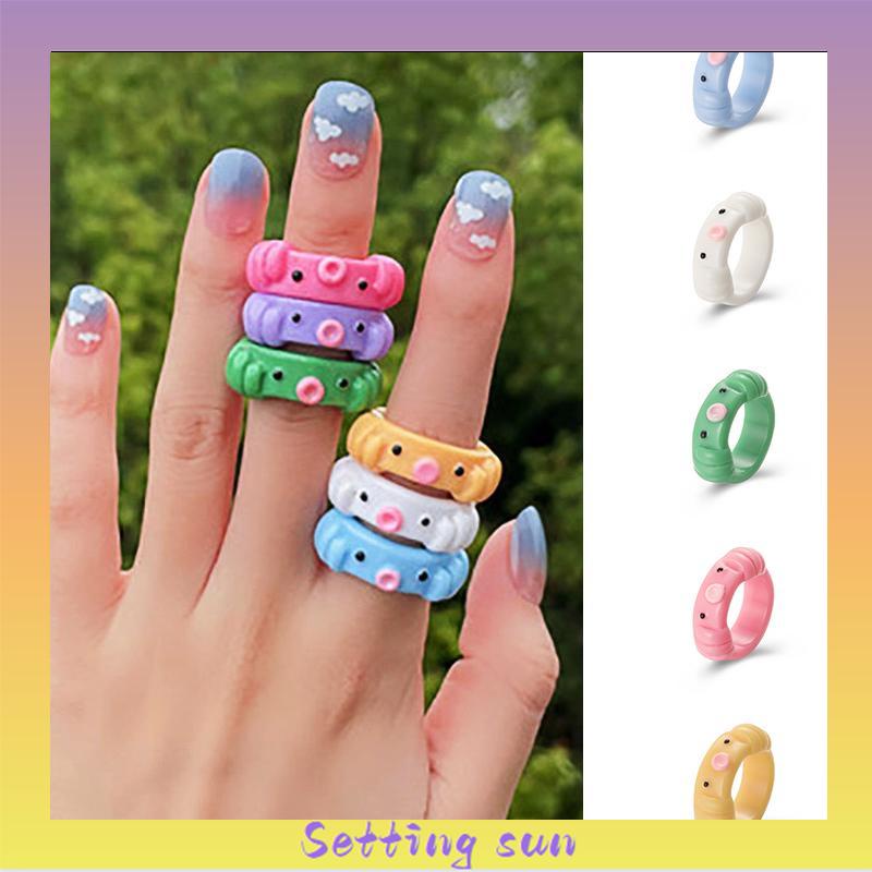 Cincin Resin Gurita Warna Permen Kartun Temperamen Sederhana Kreatif Wanita TN