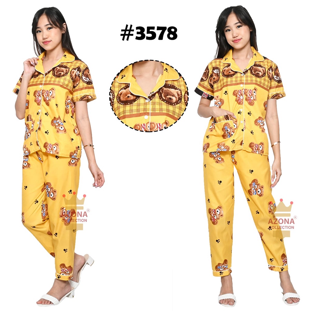 Dtree . piyama dewasa cp motif bear kuning / baju tidur katun eropa