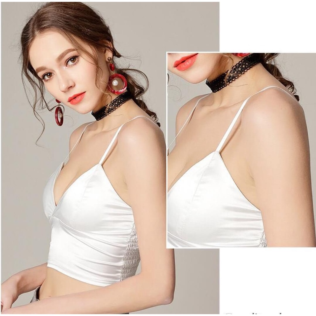 Tank Top Sexy Bahan Satin / Crop Top Atasan Wanita Pakaian Dalam Lembut Shiny & Elegan