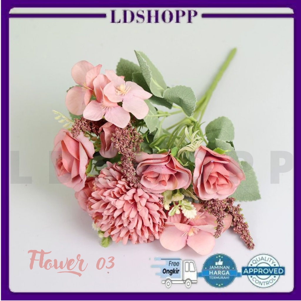 LDS FL03 Bunga Hias Hydrangea (Tanpa Pot) Bunga Tangkai Bunga Plastik Tanaman Hias Artificial Dekorasi Rumah Murah