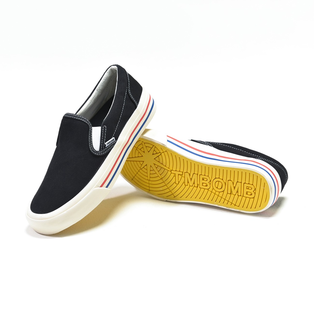 SEPATU TIMEBOMB VULCANIZED | SLIP ON BW STRIPE RED-BLUE