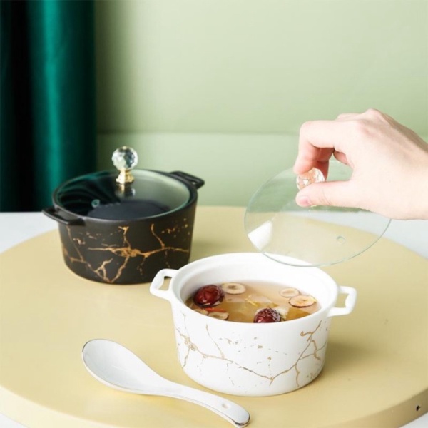 

Unik Ceramic Marble Bowl with Lid / Mangkuk Saji Marble Mewah / Panci Kaca Diskon