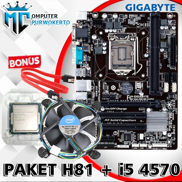 Mainboard H81 Gigabyte dengan I5 4570 Bonus Fan/Paket