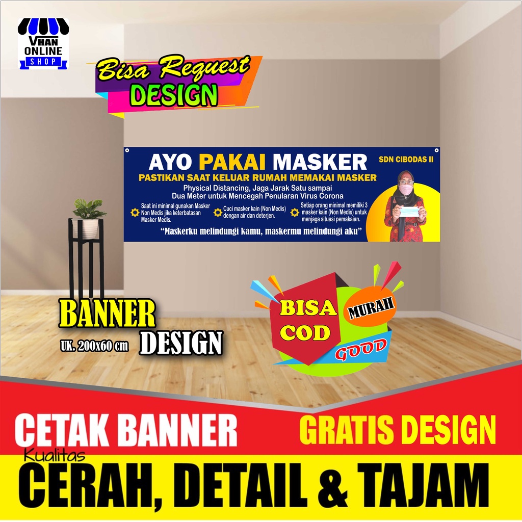 Spanduk Banner Backdrop Himbauan Pakai Masker Covid 19 Simple
