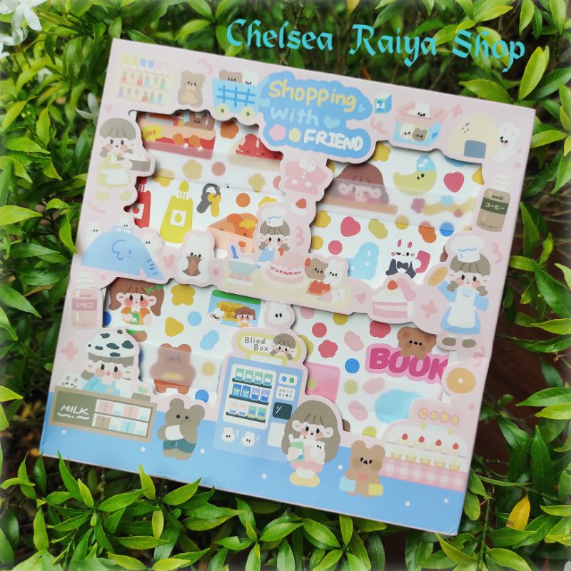 

Stiker Deco Dekorasi Anti-air Scrapbook Shopping with Friend 8x8cm 100 Lembar + Box Cute Kawaii