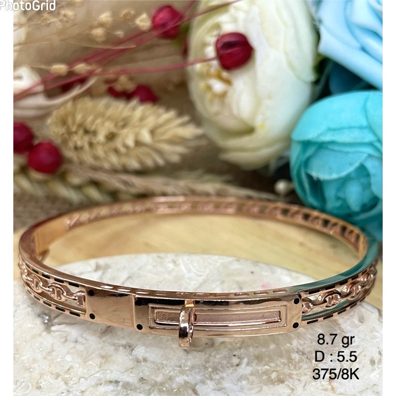 Gelang golong model ukiran channel 1436  - 8.7 Rose Gold 375/8K