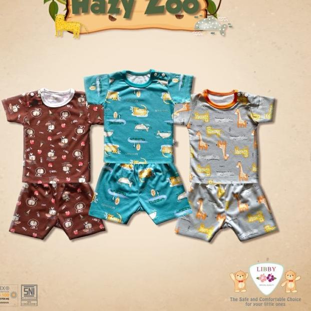 Libby Baby HAZY ZOO 3STEL Setelan Pendek Kancing Pundak - SMALL
