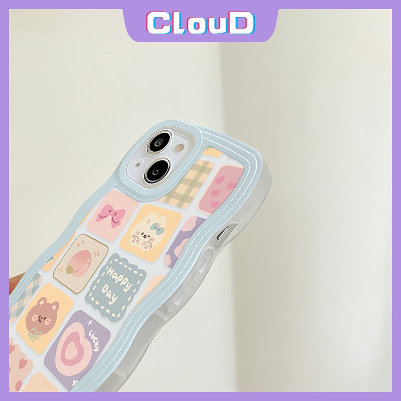 Cute Bear Rabbit Wavy Edge Case Redmi Note 11s 10 10s Note 9s 9pro 9 8 11 10 Pro Max Plus Redmi A1 10C 9A 9 10A 9T 10 9C NFC Kartun Kisi Ilustrasi Love Heart Rainbow Cover