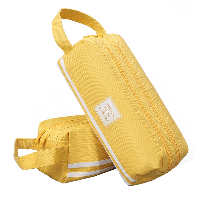 

Simple Double Layer Solid Color Canvas Pencil Bag Pen Case Stationery Multifunction Large Capacity S